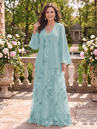 2 Pieces Long Sleeves V Neck A Line Mother of the Bride/Groom Dresses with Jacket
