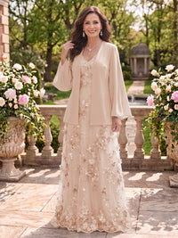 2 Pieces Long Sleeves V Neck A Line Mother of the Bride/Groom Dresses with Jacket