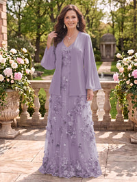 2 Pieces Long Sleeves V Neck A Line Mother of the Bride/Groom Dresses with Jacket