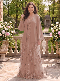 2 Pieces Long Sleeves V Neck A Line Mother of the Bride/Groom Dresses with Jacket