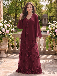 2 Pieces Long Sleeves V Neck A Line Mother of the Bride/Groom Dresses with Jacket