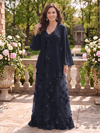 2 Pieces Long Sleeves V Neck A Line Mother of the Bride/Groom Dresses with Jacket