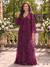 2 Pieces Long Sleeves V Neck A Line Mother of the Bride/Groom Dresses with Jacket