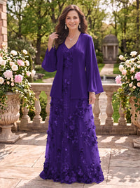 2 Pieces Long Sleeves V Neck A Line Mother of the Bride/Groom Dresses with Jacket
