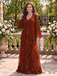 2 Pieces Long Sleeves V Neck A Line Mother of the Bride/Groom Dresses with Jacket