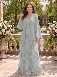 2 Pieces Long Sleeves V Neck A Line Mother of the Bride/Groom Dresses with Jacket