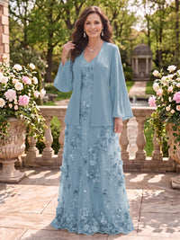 2 Pieces Long Sleeves V Neck A Line Mother of the Bride/Groom Dresses with Jacket