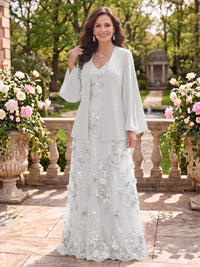 2 Pieces Long Sleeves V Neck A Line Mother of the Bride/Groom Dresses with Jacket