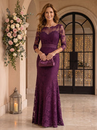 Long Sleeves Lace Mermaid Round Neck Mother of the Bride/Groom Dresses