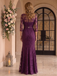 Long Sleeves Lace Mermaid Round Neck Mother of the Bride/Groom Dresses