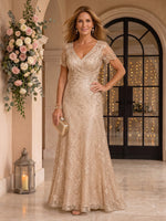 Short Sleeves Lace Mermaid V Neck Mother of the Bride/Groom Dresses