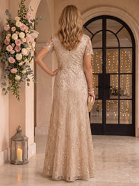 Short Sleeves Lace Mermaid V Neck Mother of the Bride/Groom Dresses