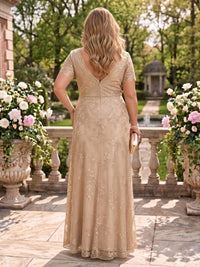 Short Sleeves Plus Size Lace A Line V Neck Mother of the Bride/Groom Dresses