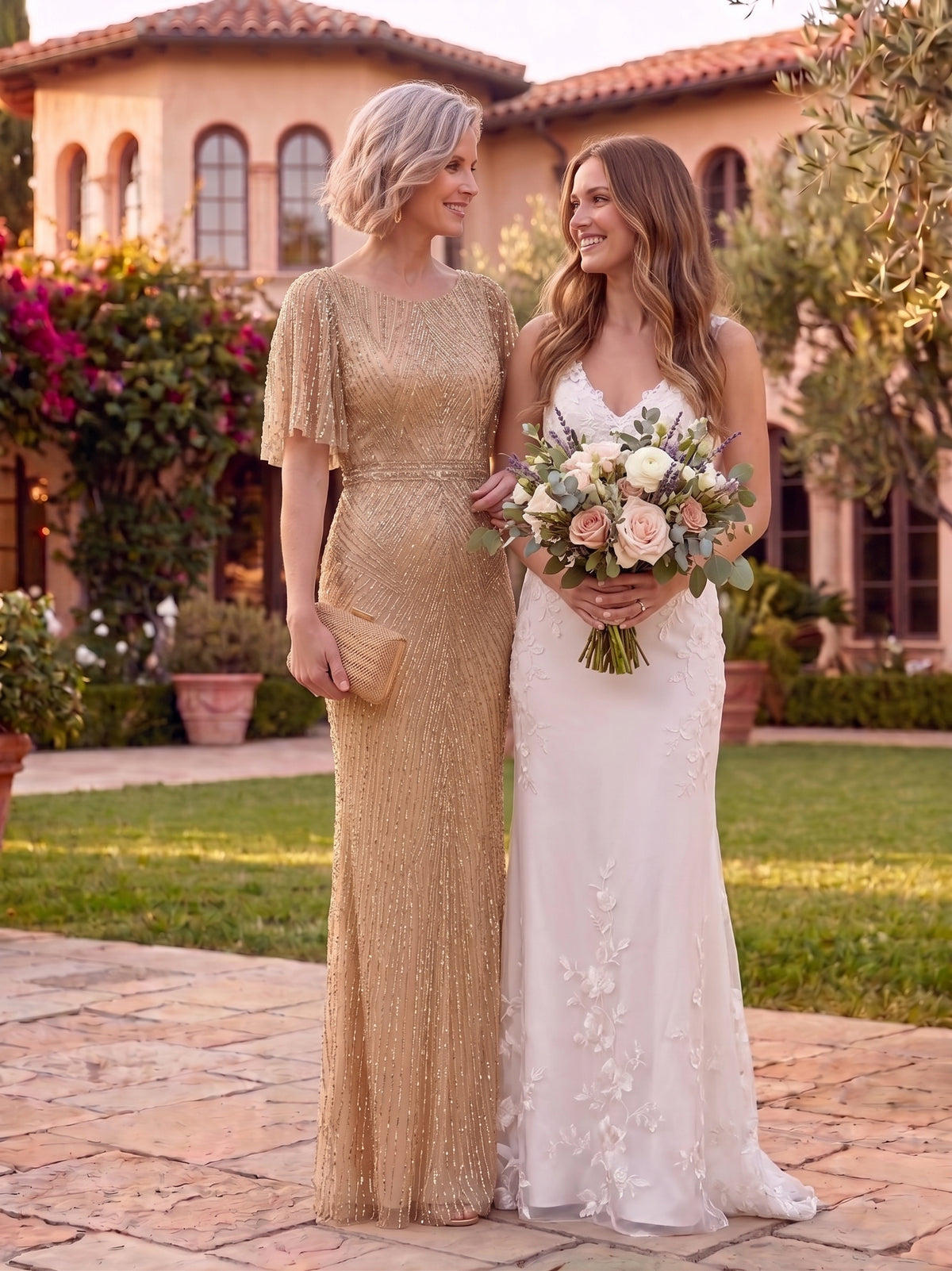 Short Sleeves Sequin Mermaid Round Neck Mother of the Bride/Groom Dresses