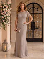 Lace Short Sleeves Mermaid Round Neck Mother of the Bride/Groom Dresses