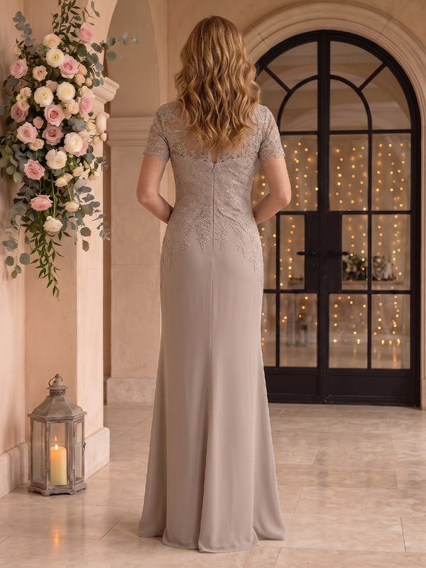 Lace Short Sleeves Mermaid Round Neck Mother of the Bride/Groom Dresses