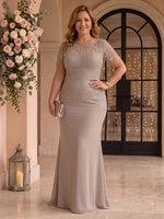 Lace Plus Size Short Sleeves Mermaid Round Neck Mother of the Bride/Groom Dresses