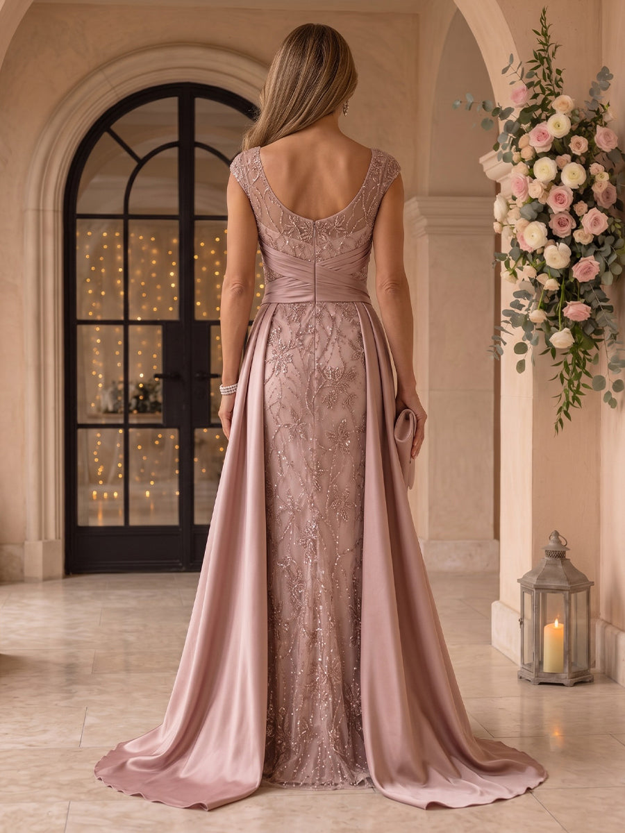 Cap Sleeves Sequin Mermaid Round Neck Mother of the Bride/Groom Dresses