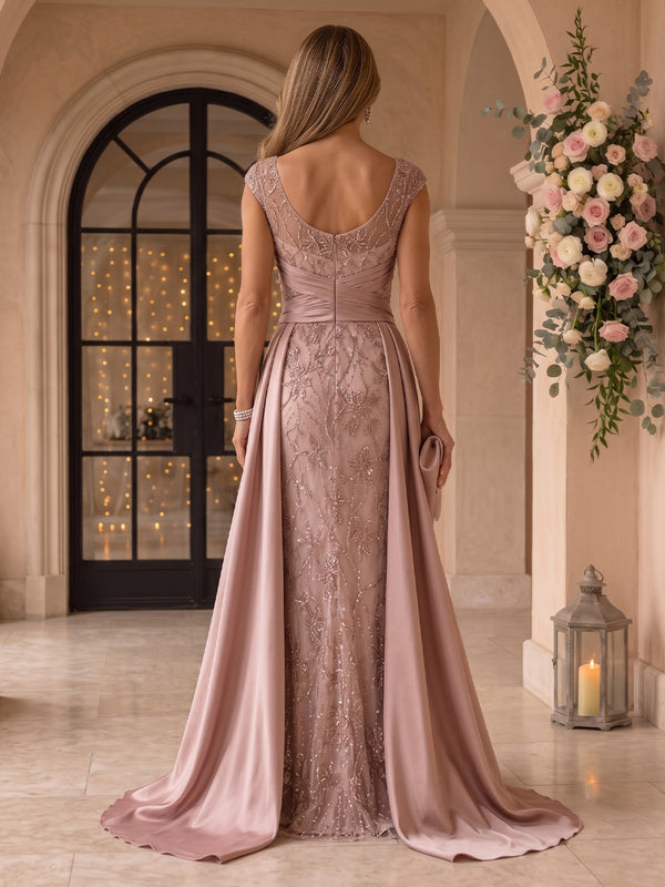 Cap Sleeves Sequin Mermaid Round Neck Mother of the Bride/Groom Dresses