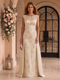 Cap Sleeves Sequin Mermaid Round Neck Mother of the Bride/Groom Dresses