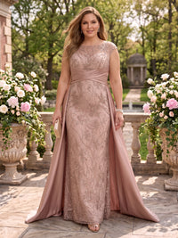 Sequin Plus Size Cap Sleeves Mermaid Round Neck Mother of the Bride/Groom Dresses