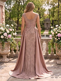 Sequin Plus Size Cap Sleeves Mermaid Round Neck Mother of the Bride/Groom Dresses