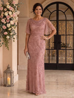 Short Sleeves Sequin Mermaid Cowl Neck Mother of the Bride/Groom Dresses