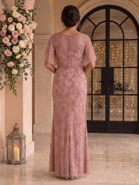 Short Sleeves Sequin Mermaid Cowl Neck Mother of the Bride/Groom Dresses