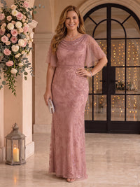 Sequin Plus Size Short Sleeves Mermaid Cowl Neck Mother of the Bride/Groom Dresses