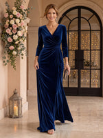 Long Sleeves Velvet Mermaid V Neck Mother of the Bride/Groom Dresses