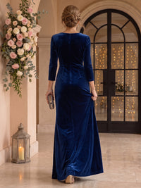 Long Sleeves Velvet Mermaid V Neck Mother of the Bride/Groom Dresses