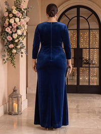 Velvet Plus Size Long Sleeves Mermaid V Neck Mother of the Bride/Groom Dresses