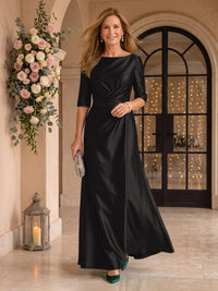 Satin Short Sleeves Mermaid Round Neck Floor Length Mother of the Bride/Groom Dresses