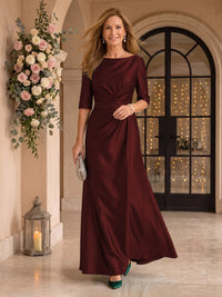 Satin Short Sleeves Mermaid Round Neck Floor Length Mother of the Bride/Groom Dresses