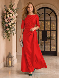 Satin Short Sleeves Mermaid Round Neck Floor Length Mother of the Bride/Groom Dresses