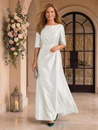 Satin Short Sleeves Mermaid Round Neck Floor Length Mother of the Bride/Groom Dresses