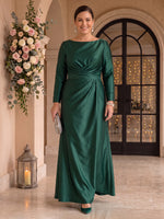 Satin Plus Size Short Sleeves Mermaid Round Neck Floor Length Mother of the Bride/Groom Dresses
