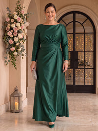 Satin Plus Size Short Sleeves Mermaid Round Neck Floor Length Mother of the Bride/Groom Dresses