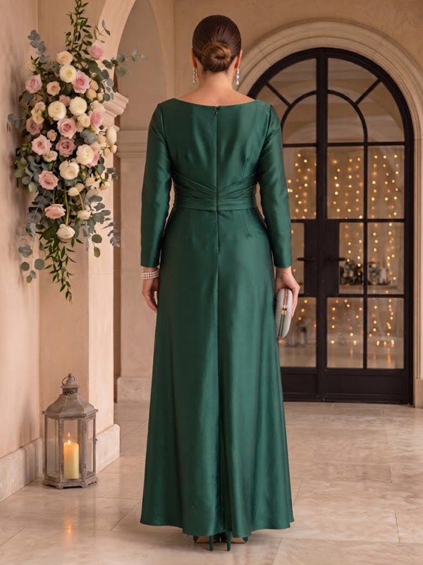 Satin Plus Size Short Sleeves Mermaid Round Neck Floor Length Mother of the Bride/Groom Dresses
