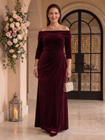 Velvet Long Sleeves Plus Size Mermaid Off the Shoulder Mother of the Bride/Groom Dresses