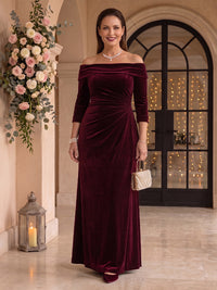 Velvet Long Sleeves Plus Size Mermaid Off the Shoulder Mother of the Bride/Groom Dresses