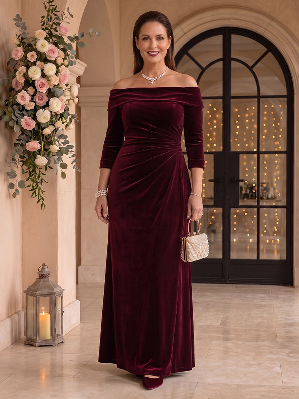 Velvet Long Sleeves Plus Size Mermaid Off the Shoulder Mother of the Bride/Groom Dresses