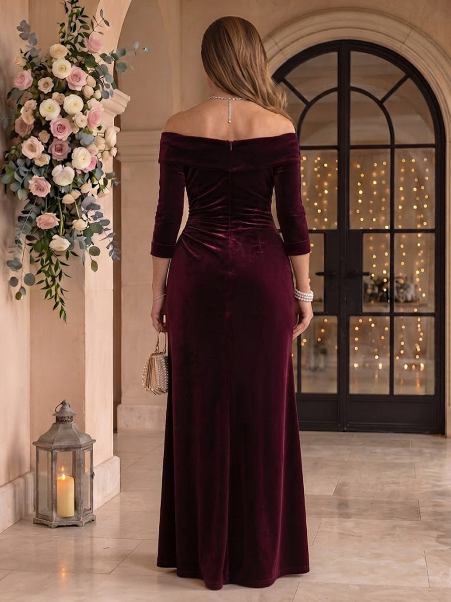 Velvet Long Sleeves Plus Size Mermaid Off the Shoulder Mother of the Bride/Groom Dresses