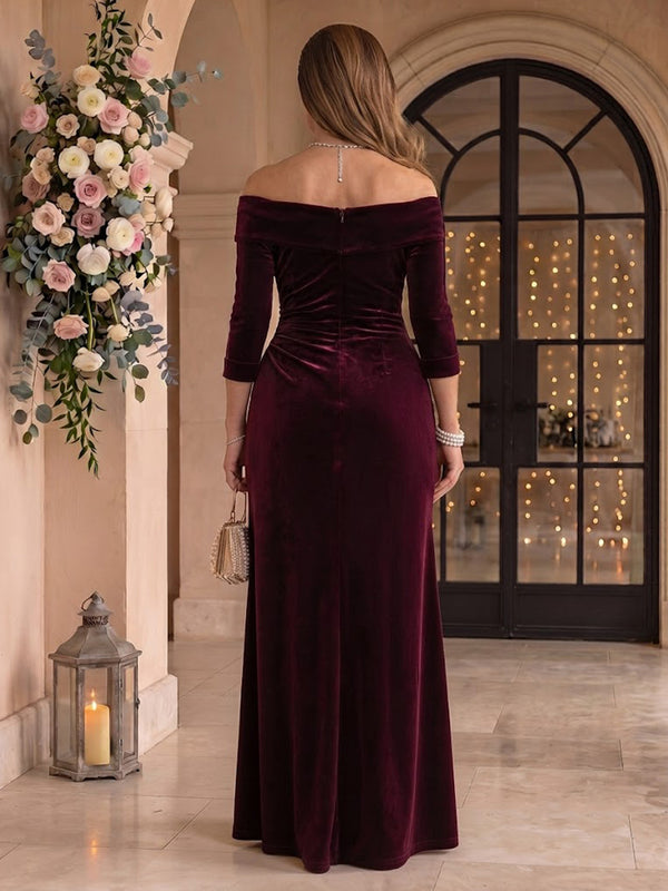 Velvet Long Sleeves Plus Size Mermaid Off the Shoulder Mother of the Bride/Groom Dresses