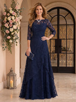 Long Sleeves Lace A Line Round Neck Mother of the Bride/Groom Dresses