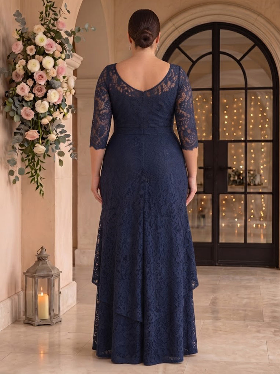 Lace Plus Size Long Sleeves A Line Round Neck Mother of the Bride/Groom Dresses