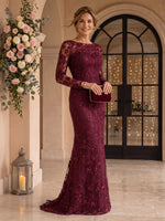 Long Sleeves Lace Mermaid Round Neck Mother of the Bride/Groom Dresses
