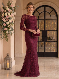Long Sleeves Lace Mermaid Round Neck Mother of the Bride/Groom Dresses