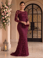Mermaid Lace Plus Size Long Sleeves Round Neck Mother of the Bride/Groom Dresses