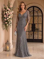 Sequin Mermaid Long Sleeves V Neck Mother of the Bride/Groom Dresses